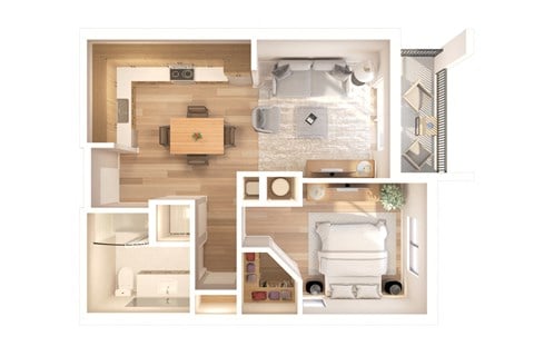 Floor plan for 1 bed, 1 bath, 642 sqft